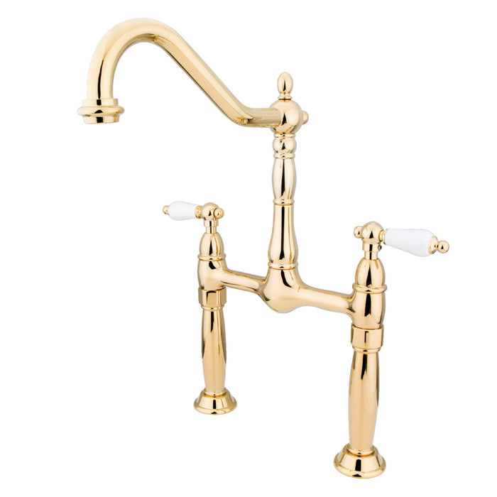 Victorian KS1072PL Two-Handle 2-Hole Deck Mount Bridge Vessel Faucet, Polished Brass