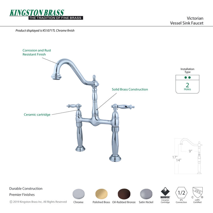 Victorian KS1072TL Two-Handle 2-Hole Deck Mount Bridge Vessel Faucet, Polished Brass