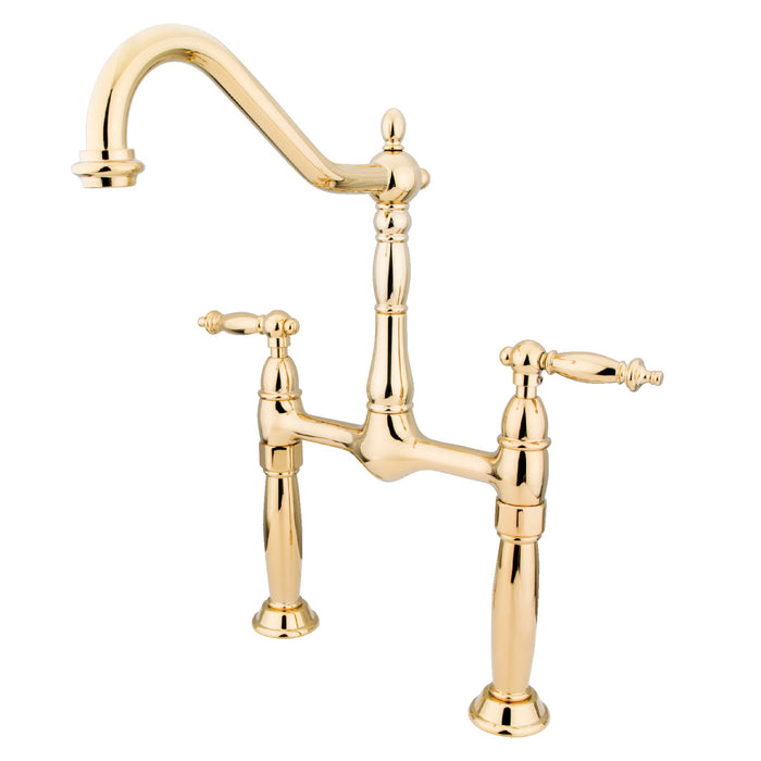 Victorian KS1072TL Two-Handle 2-Hole Deck Mount Bridge Vessel Faucet, Polished Brass