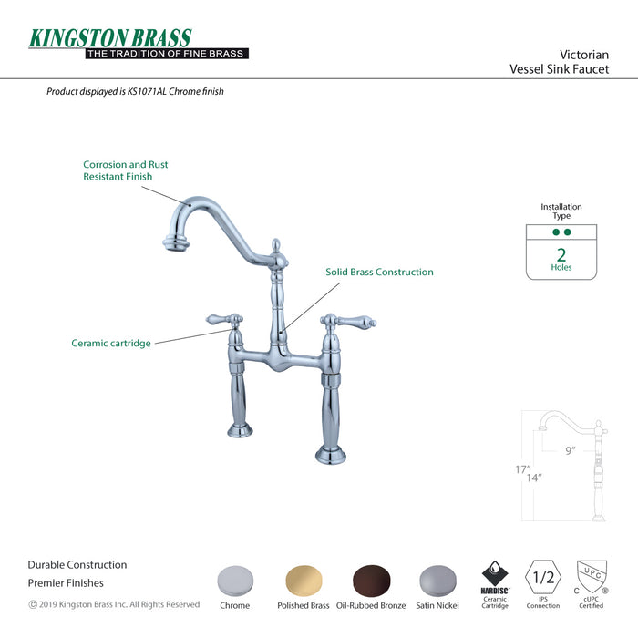 Victorian KS1078AL Two-Handle 2-Hole Deck Mount Bridge Vessel Faucet, Brushed Nickel