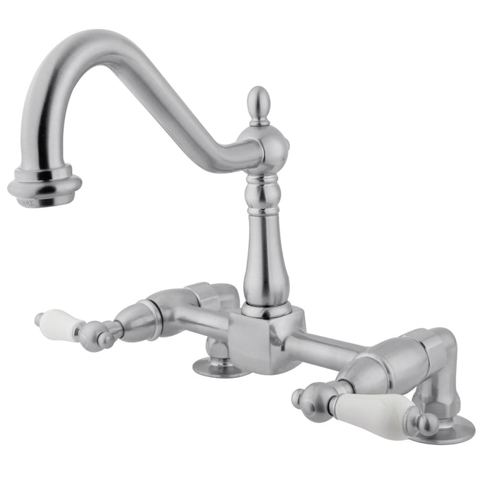 Heritage KS1141PL Two-Handle 2-Hole Deck Mount Bridge Kitchen Faucet, Polished Chrome