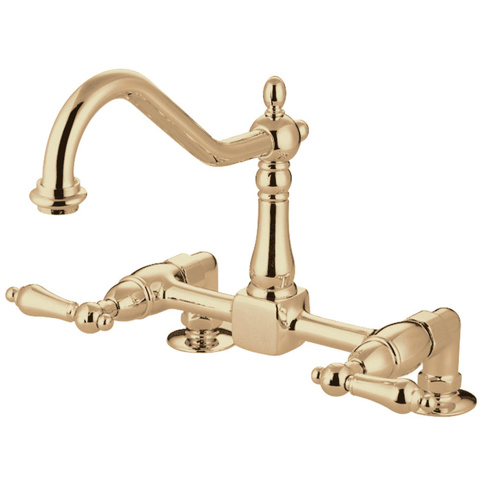 Heritage KS1142AL Two-Handle 2-Hole Deck Mount Bridge Kitchen Faucet, Polished Brass