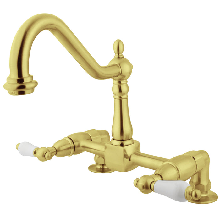 Heritage KS1142PL Two-Handle 2-Hole Deck Mount Bridge Kitchen Faucet, Polished Brass