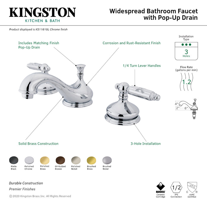 Georgian KS1160GL Two-Handle 3-Hole Deck Mount Widespread Bathroom Faucet with Brass Pop-Up Drain, Matte Black