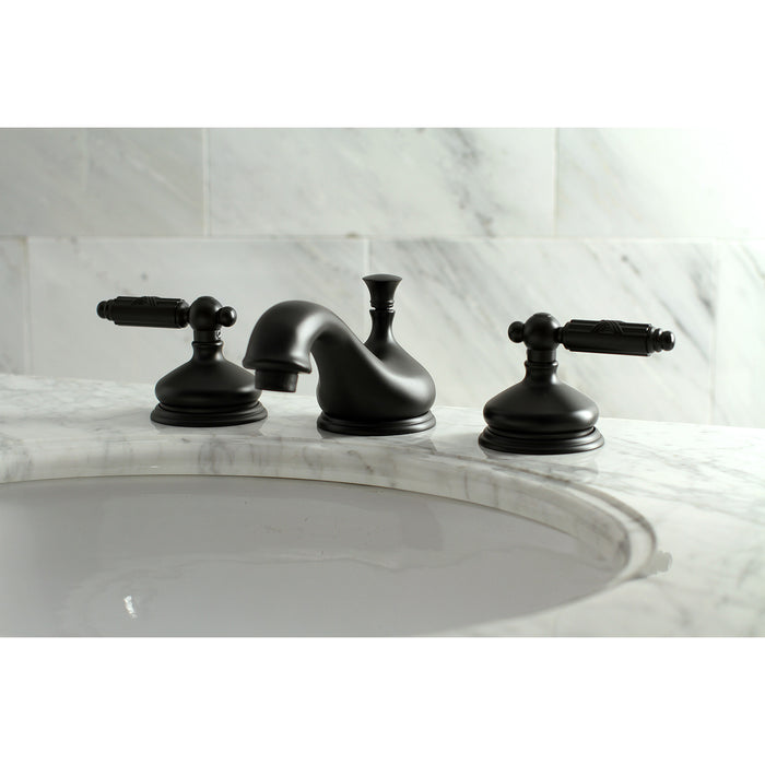 Georgian KS1160GL Two-Handle 3-Hole Deck Mount Widespread Bathroom Faucet with Brass Pop-Up Drain, Matte Black