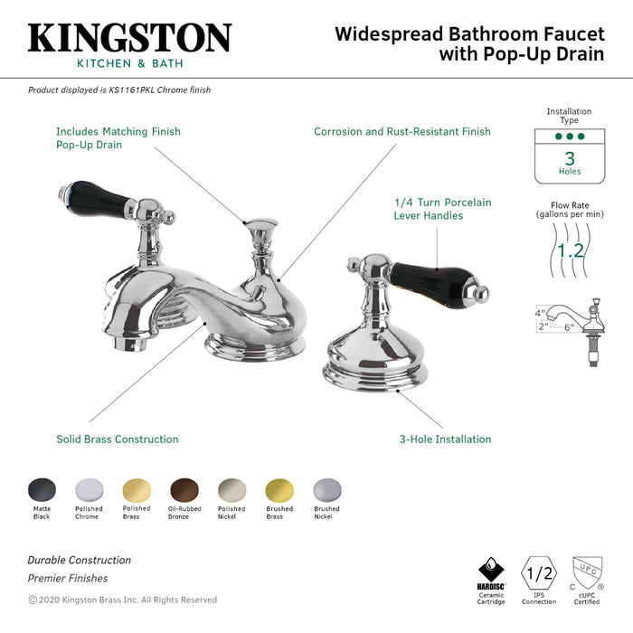 Duchess KS1160PKL Two-Handle 3-Hole Deck Mount Widespread Bathroom Faucet with Brass Pop-Up Drain, Matte Black