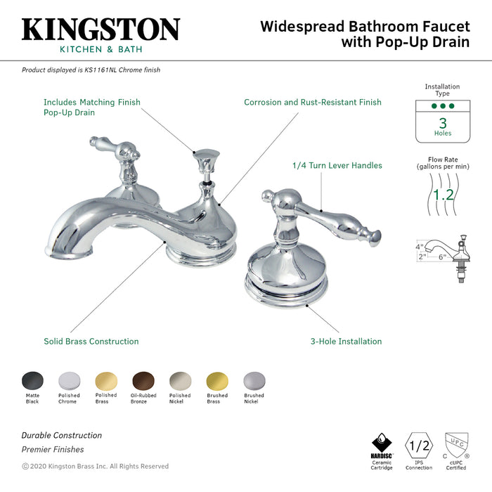 Heritage KS1162NL Two-Handle 3-Hole Deck Mount Widespread Bathroom Faucet with Brass Pop-Up Drain, Polished Brass