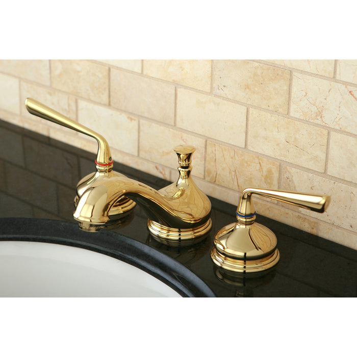 Silver Sage KS1162ZL Two-Handle 3-Hole Deck Mount Widespread Bathroom Faucet with Brass Pop-Up Drain, Polished Brass