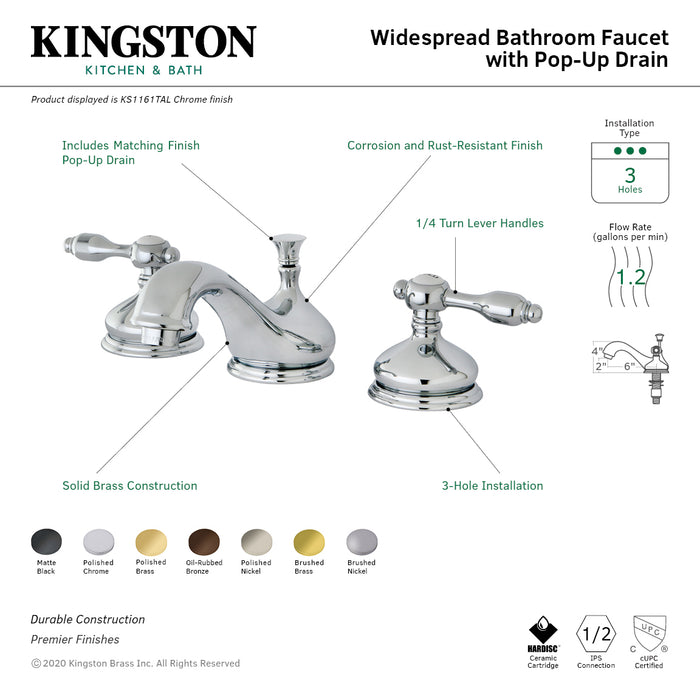 Tudor KS1166TAL Two-Handle 3-Hole Deck Mount Widespread Bathroom Faucet with Brass Pop-Up Drain, Polished Nickel