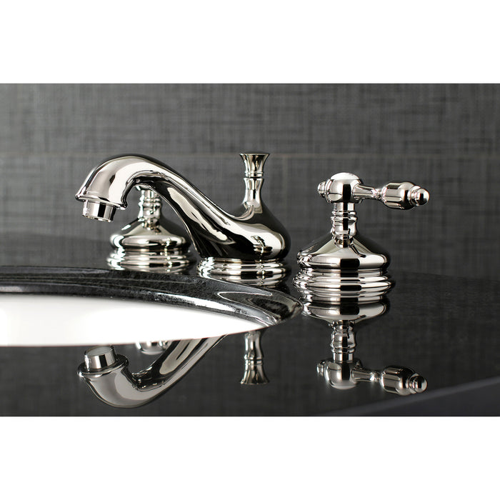 Tudor KS1166TAL Two-Handle 3-Hole Deck Mount Widespread Bathroom Faucet with Brass Pop-Up Drain, Polished Nickel