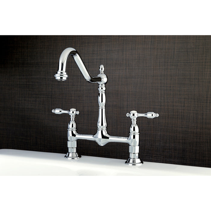 Tudor KS1171TAL Two-Handle 2-Hole Deck Mount Bridge Kitchen Faucet, Polished Chrome