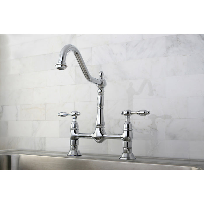 Tudor KS1171TAL Two-Handle 2-Hole Deck Mount Bridge Kitchen Faucet, Polished Chrome