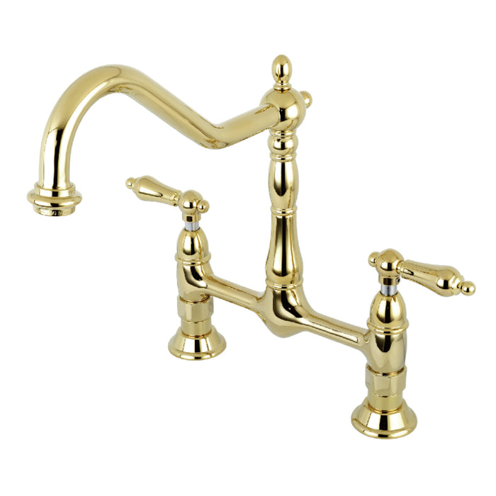 Heritage KS1172AL Two-Handle 2-Hole Deck Mount Bridge Kitchen Faucet, Polished Brass