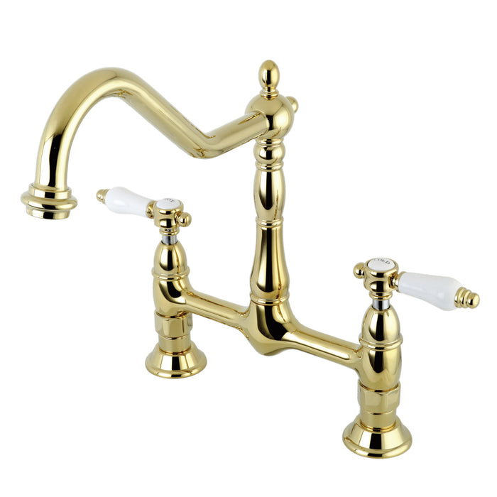 Bel-Air KS1172BPL Two-Handle 2-Hole Deck Mount Bridge Kitchen Faucet, Polished Brass