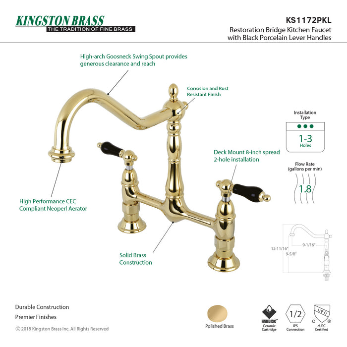 Duchess KS1172PKL Two-Handle 2-Hole Deck Mount Bridge Kitchen Faucet, Polished Brass