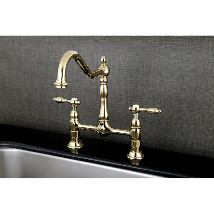 Tudor KS1172TAL Two-Handle 2-Hole Deck Mount Bridge Kitchen Faucet, Polished Brass