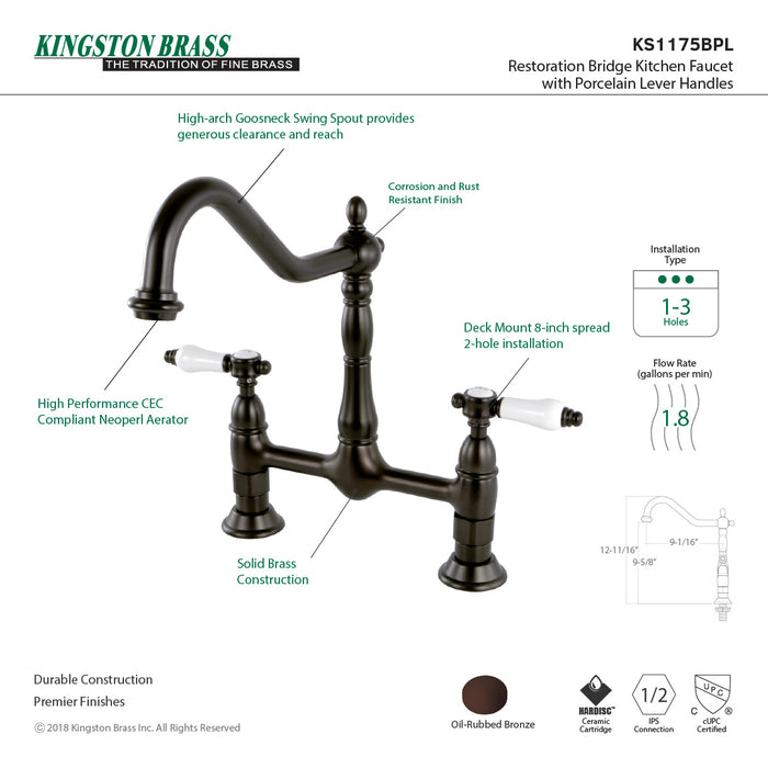 Bel-Air KS1175BPL Two-Handle 2-Hole Deck Mount Bridge Kitchen Faucet, Oil Rubbed Bronze