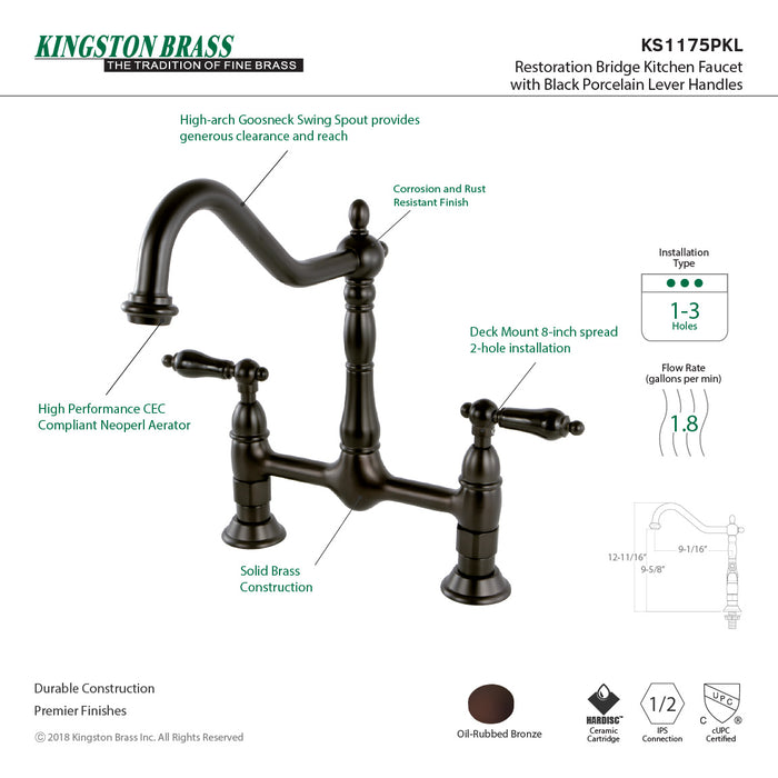 Duchess KS1175PKL Two-Handle 2-Hole Deck Mount Bridge Kitchen Faucet, Oil Rubbed Bronze