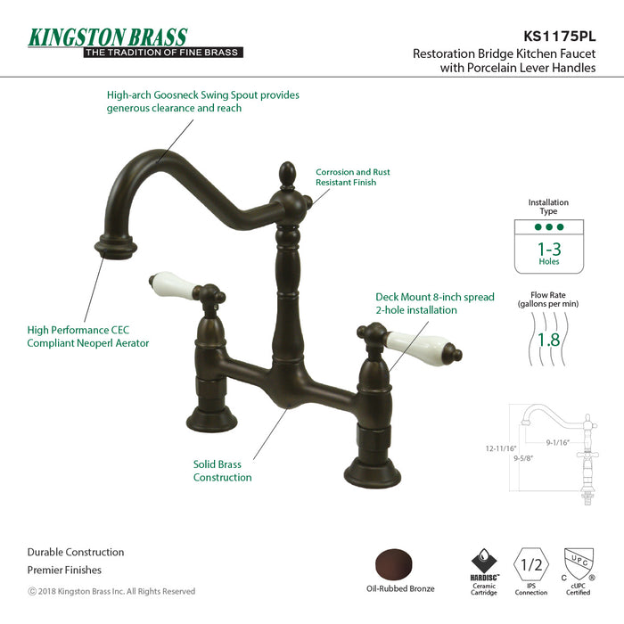 Heritage KS1175PL Two-Handle 2-Hole Deck Mount Bridge Kitchen Faucet, Oil Rubbed Bronze