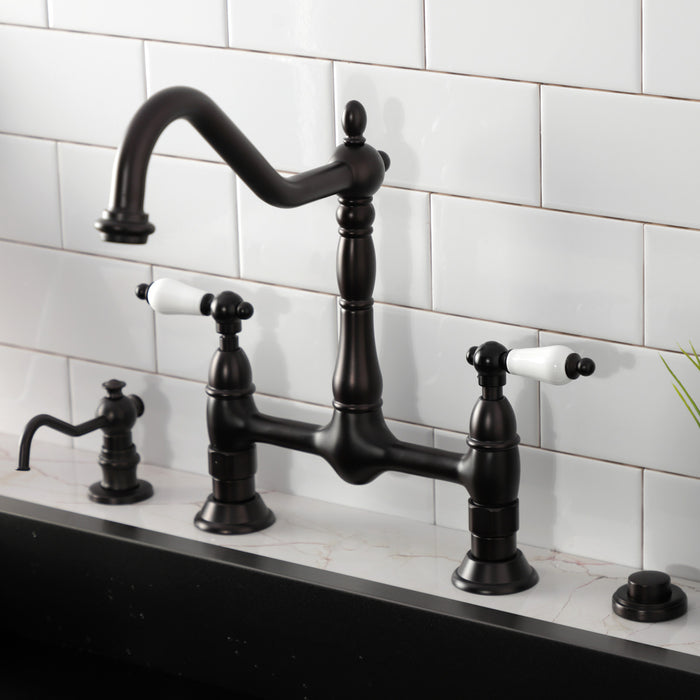 Heritage KS1175PL Two-Handle 2-Hole Deck Mount Bridge Kitchen Faucet, Oil Rubbed Bronze