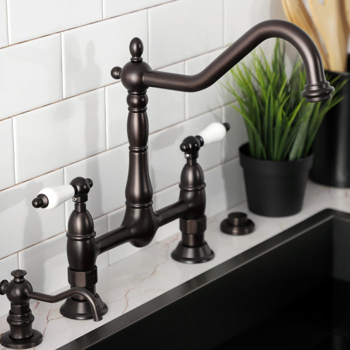 Heritage KS1175PL Two-Handle 2-Hole Deck Mount Bridge Kitchen Faucet, Oil Rubbed Bronze