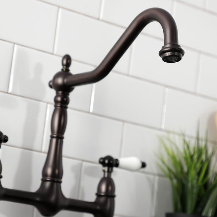 Heritage KS1175PL Two-Handle 2-Hole Deck Mount Bridge Kitchen Faucet, Oil Rubbed Bronze