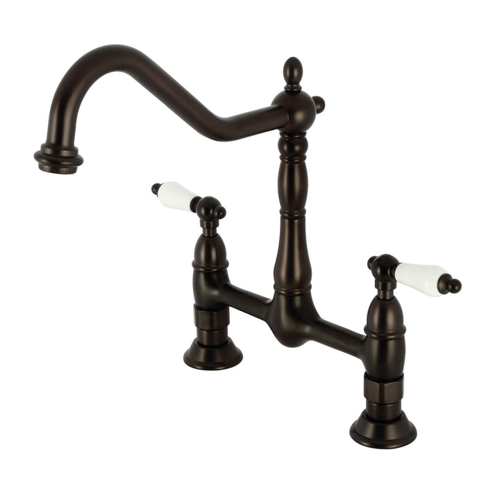 Heritage KS1175PL Two-Handle 2-Hole Deck Mount Bridge Kitchen Faucet, Oil Rubbed Bronze