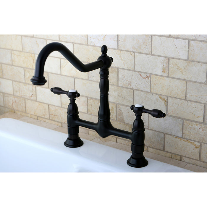 Tudor KS1175TAL Two-Handle 2-Hole Deck Mount Bridge Kitchen Faucet, Oil Rubbed Bronze