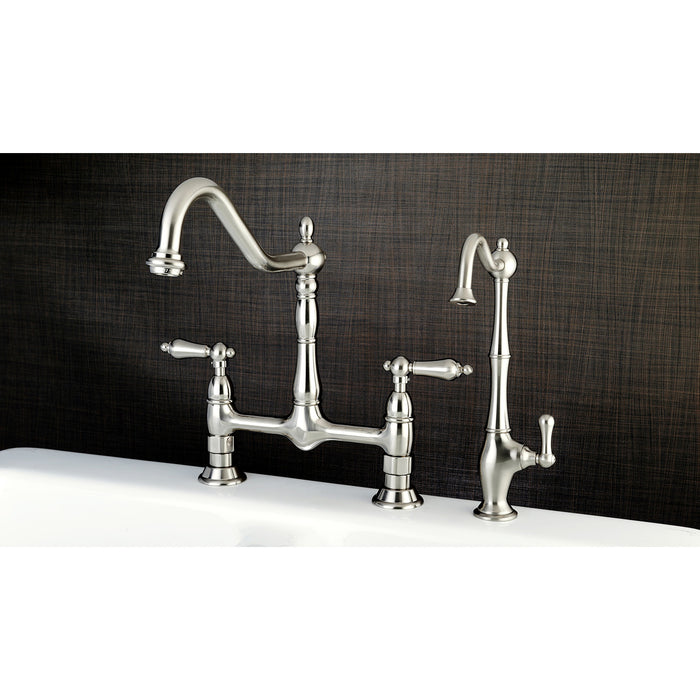 Heritage KS1178AL Two-Handle 2-Hole Deck Mount Bridge Kitchen Faucet, Brushed Nickel