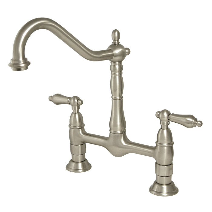 Heritage KS1178AL Two-Handle 2-Hole Deck Mount Bridge Kitchen Faucet, Brushed Nickel