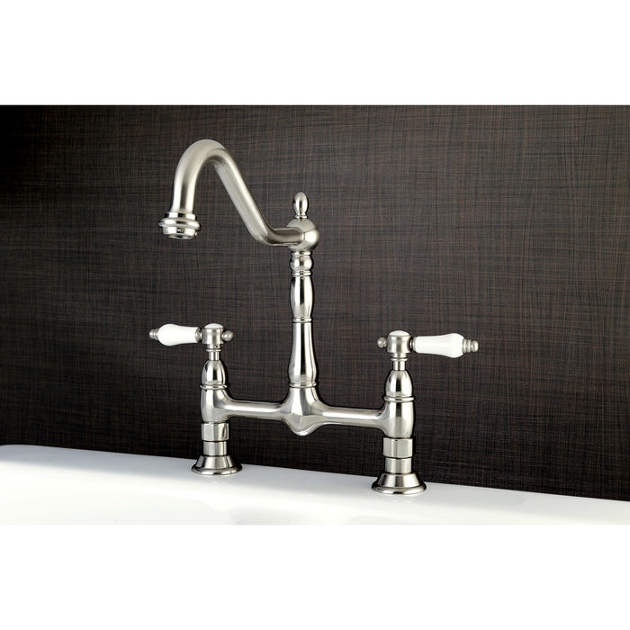 Bel-Air KS1178BPL Two-Handle 2-Hole Deck Mount Bridge Kitchen Faucet, Brushed Nickel