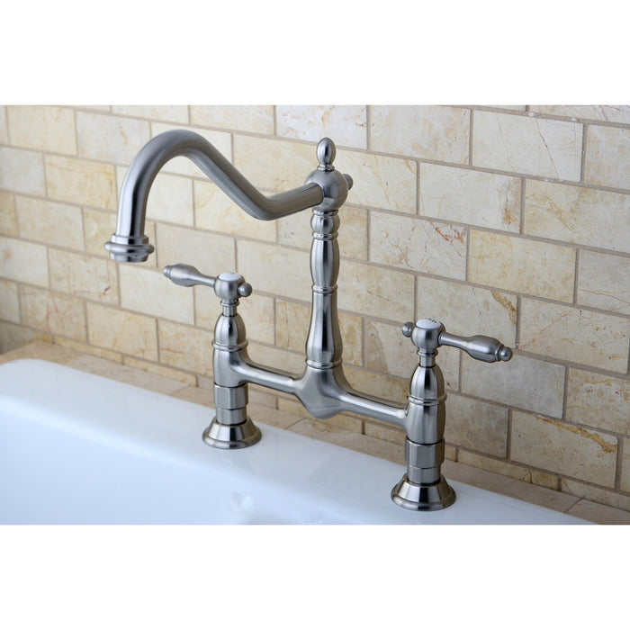 Tudor KS1178TAL Two-Handle 2-Hole Deck Mount Bridge Kitchen Faucet, Brushed Nickel