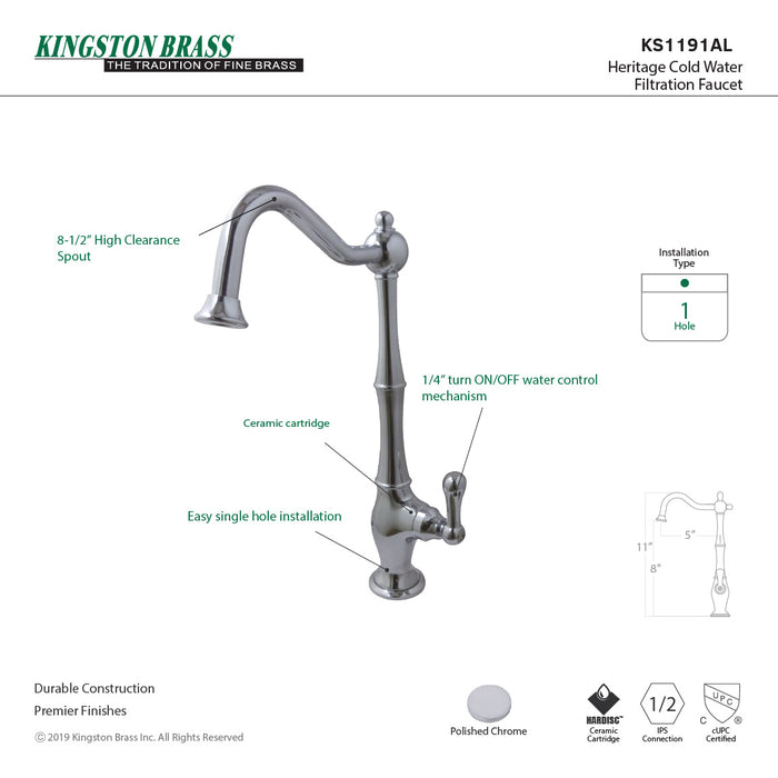 Heritage KS1191AL Single-Handle 1-Hole Deck Mount Water Filtration Faucet, Polished Chrome