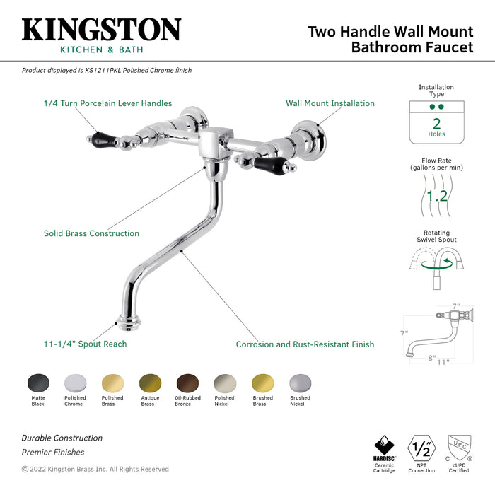 Duchess KS1211PKL Double-Handle 2-Hole Wall Mount Bathroom Faucet, Polished Chrome