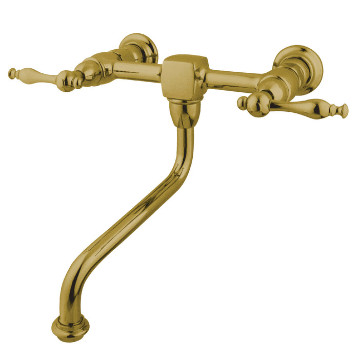 Heritage KS1212NL Double-Handle 2-Hole Wall Mount Bathroom Faucet, Polished Brass