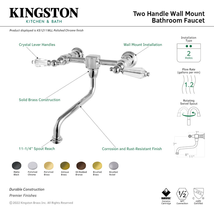 Wilshire KS1218WLL Double-Handle 2-Hole Wall Mount Bathroom Faucet, Brushed Nickel