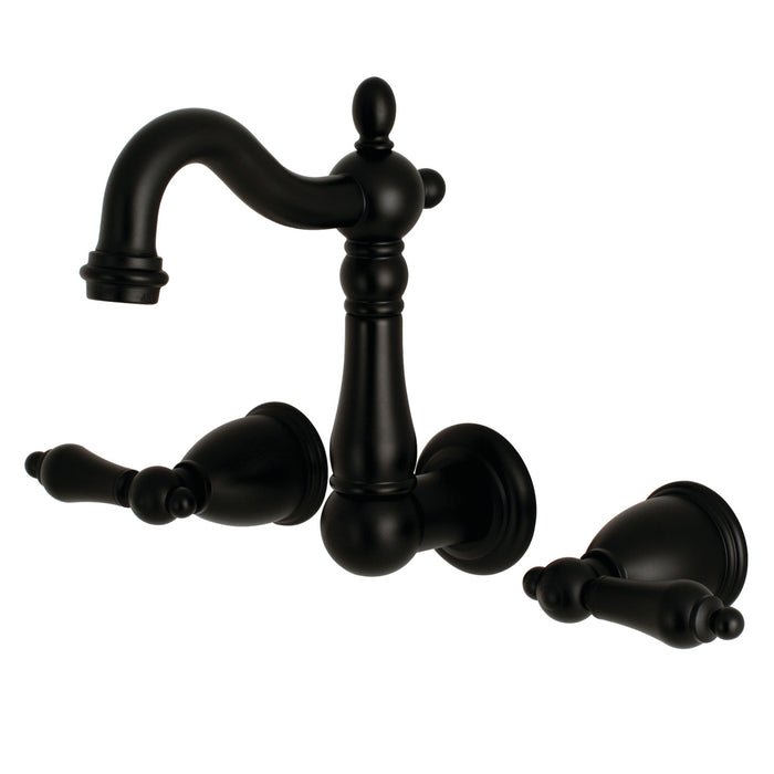 Heritage KS1220AL Double-Handle 3-Hole Wall Mount Bathroom Faucet, Matte Black