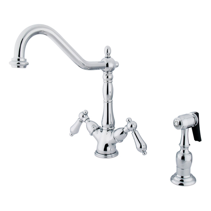 Heritage KS1231ALBS Two-Handle 2-or-4 Hole Kitchen Faucet with Deck Plate and Brass Sprayer, Polished Chrome