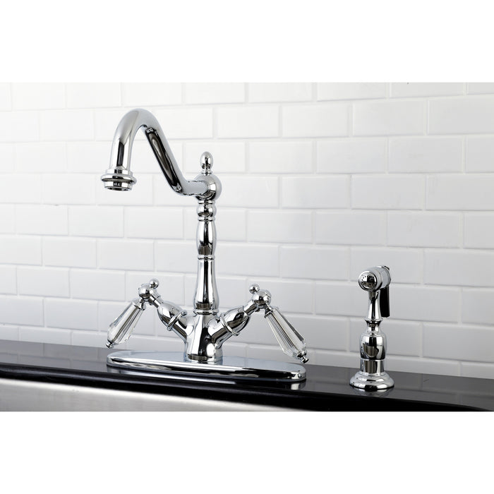 Wilshire KS1231WLLBS Two-Handle 2-or-4 Hole Kitchen Faucet with Deck Plate and Brass Sprayer, Polished Chrome