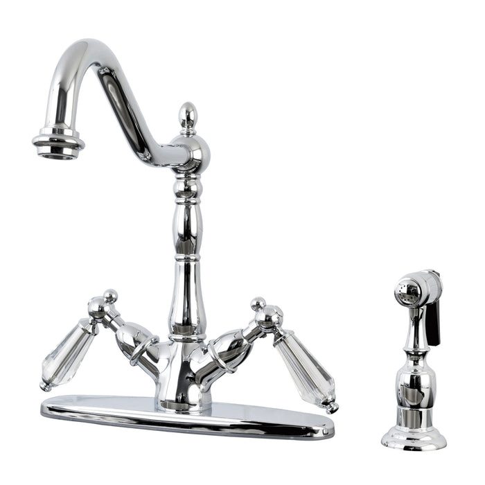 Wilshire KS1231WLLBS Two-Handle 2-or-4 Hole Kitchen Faucet with Deck Plate and Brass Sprayer, Polished Chrome