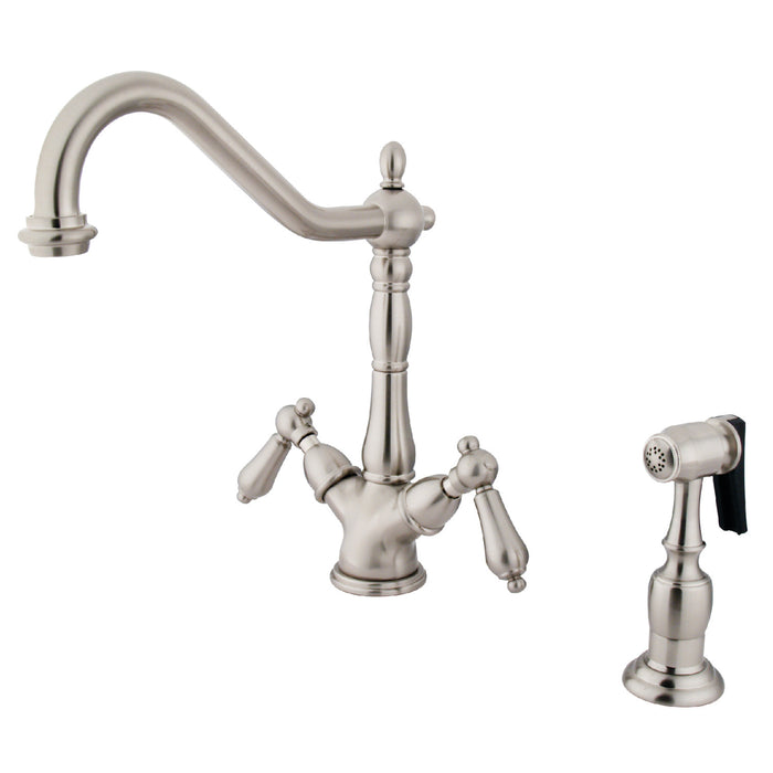 Heritage KS1238ALBS Two-Handle 2-or-4 Hole Kitchen Faucet with Deck Plate and Brass Sprayer, Brushed Nickel