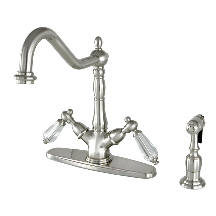 Wilshire KS1238WLLBS Two-Handle 2-or-4 Hole Kitchen Faucet with Deck Plate and Brass Sprayer, Brushed Nickel