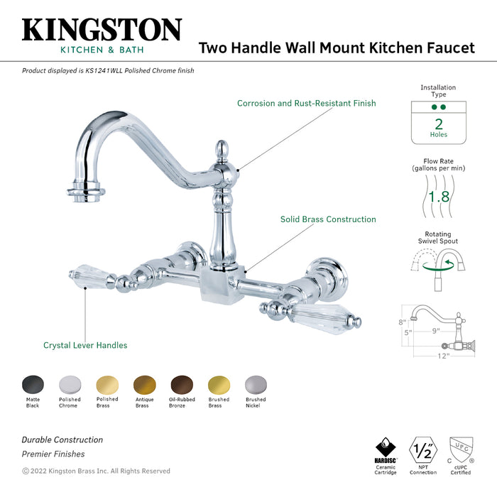 Wilshire KS1240WLL Two-Handle 2-Hole Wall Mount Bridge Kitchen Faucet, Matte Black