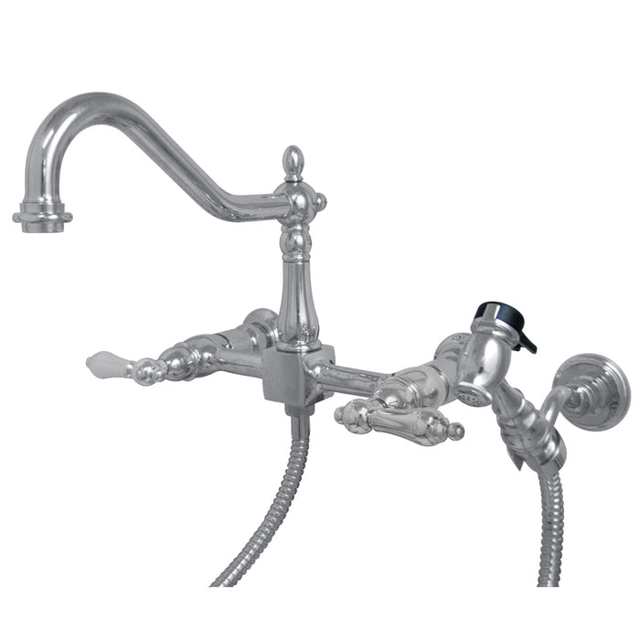 Heritage KS1241ALBS Two-Handle 2-Hole Wall Mount Bridge Kitchen Faucet with Brass Sprayer, Polished Chrome