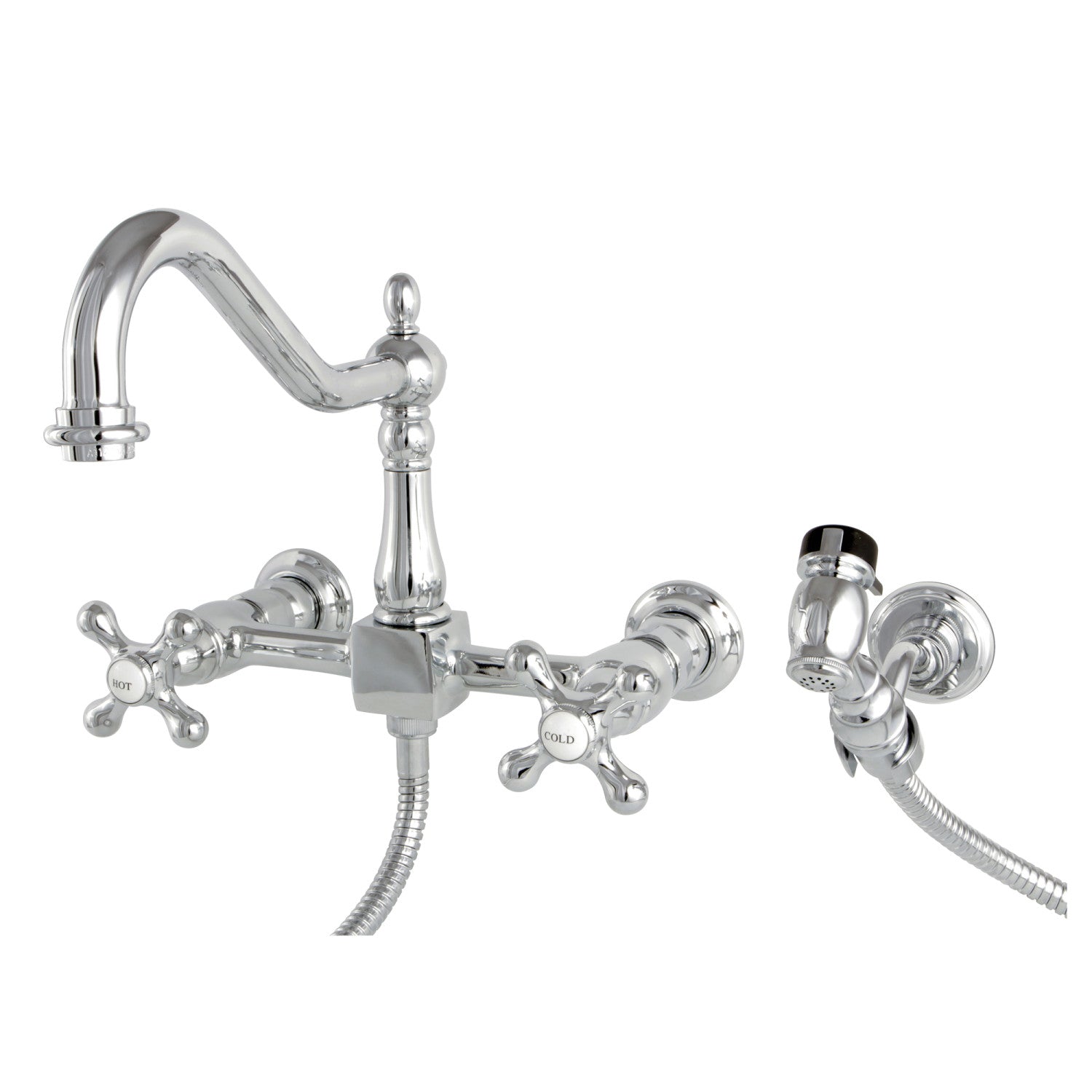 KS115SN TWO-HANDLE 2-HOLE WALL outlet MOUNT BATHROOM FAUCET, BRUSH