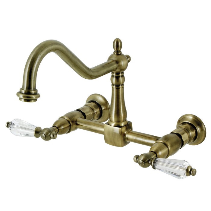 Wilshire KS1243WLL Two-Handle 2-Hole Wall Mount Bridge Kitchen Faucet, Antique Brass