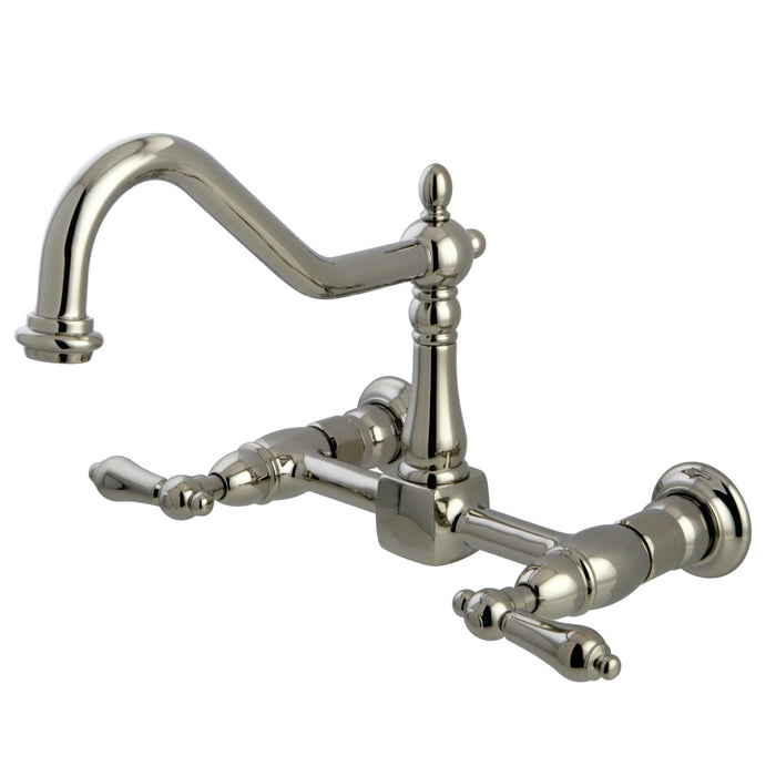 Heritage KS1246AL Two-Handle 2-Hole Wall Mount Bridge Kitchen Faucet, Polished Nickel