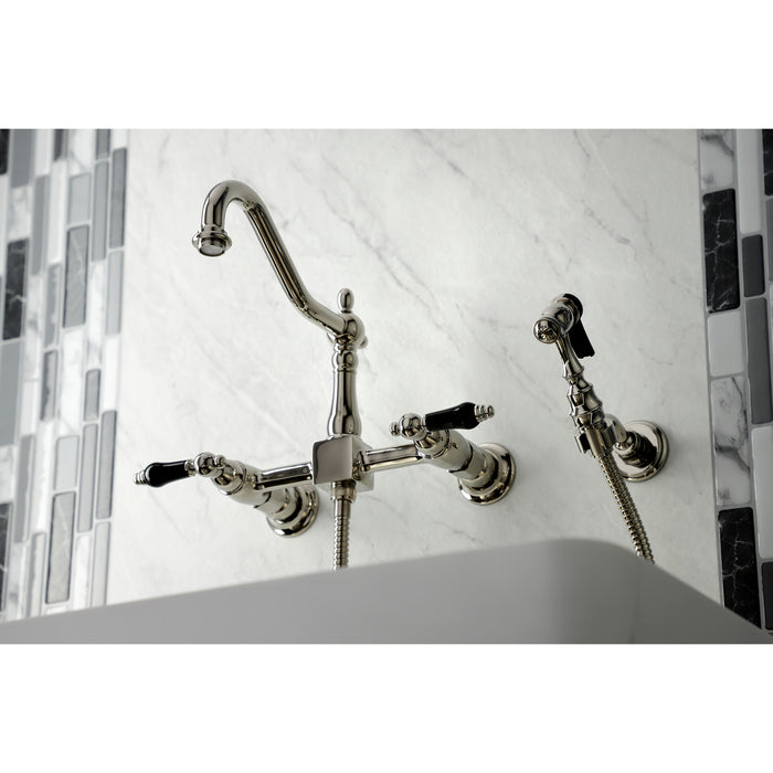 Duchess KS1246PKLBS Two-Handle 2-Hole Wall Mount Bridge Kitchen Faucet with Brass Sprayer, Polished Nickel