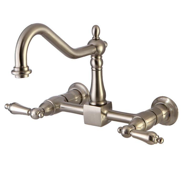 Heritage KS1248AL Two-Handle 2-Hole Wall Mount Bridge Kitchen Faucet, Brushed Nickel