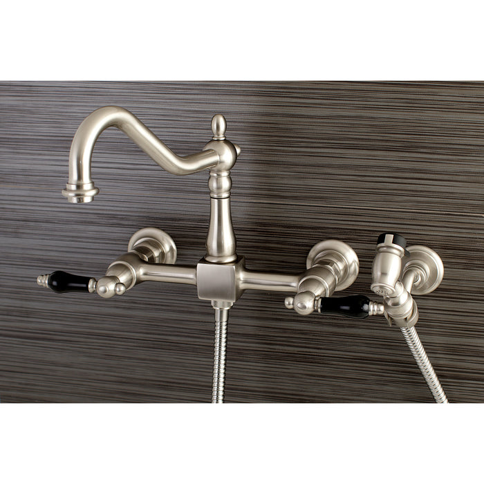 Duchess KS1248PKLBS Two-Handle 2-Hole Wall Mount Bridge Kitchen Faucet with Brass Sprayer, Brushed Nickel